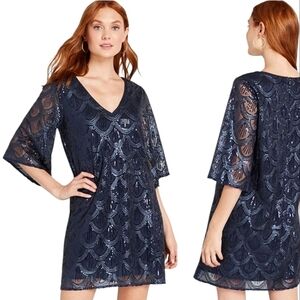 NWT Modcloth Honey Punch VIP List Navy Blue Sequin Sparkly Mini Dress Party SM